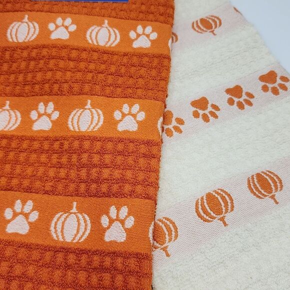 The Humane Society Autumn Pumpkins and Paws Kitchen Towels Set of 2pc Fall Decor - Picture 5 of 9